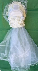 Vintage Pronuptia of Paris weiß Spitze Kopfschmuck Blumen Perlen Hochzeitsschleier Kappe - Bild 1 von 23