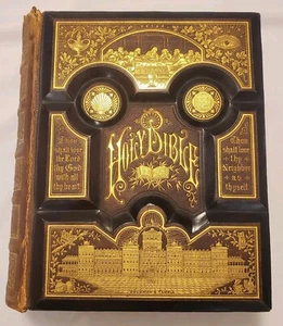 Antique Rare The Holy Bible: The Parallel Bible(Illustrated) 1800’s Leather Hard - Picture 1 of 10