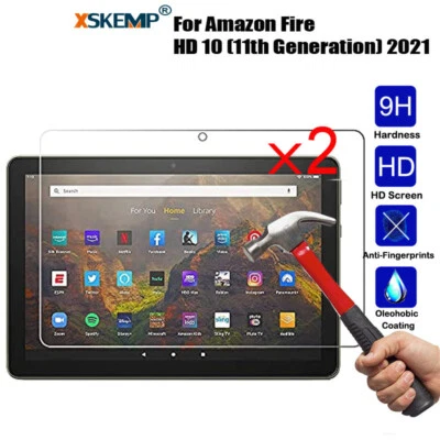 2PCS Tempered Glass Screen Protector Shield For Amazon Fire HD 10 Plus 2021 11th - Image 1 of 4