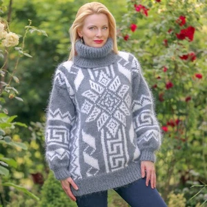 SuperTanya Gris Islandés Difuso Mohair Suéter Hecho a Mano Jersey Nórdico Talla M-L - Imagen 1 de 6