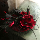 Black Veil Hats Women Flower Fascinators Hat Feather Weddings Hat Vintage Fedora