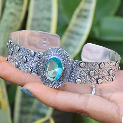 Brazalete brazalete de plata de ley 925 con piedras preciosas de topacio azul Londres regalo amor por primera vez Foto 1 de 4