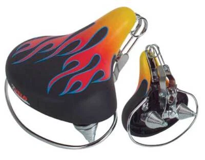 ENDZONE ORIGINAL! 10" LONG ULTRA-COMFI BEACH CRUISERS SADDLE WEB SPRING FLAMES.