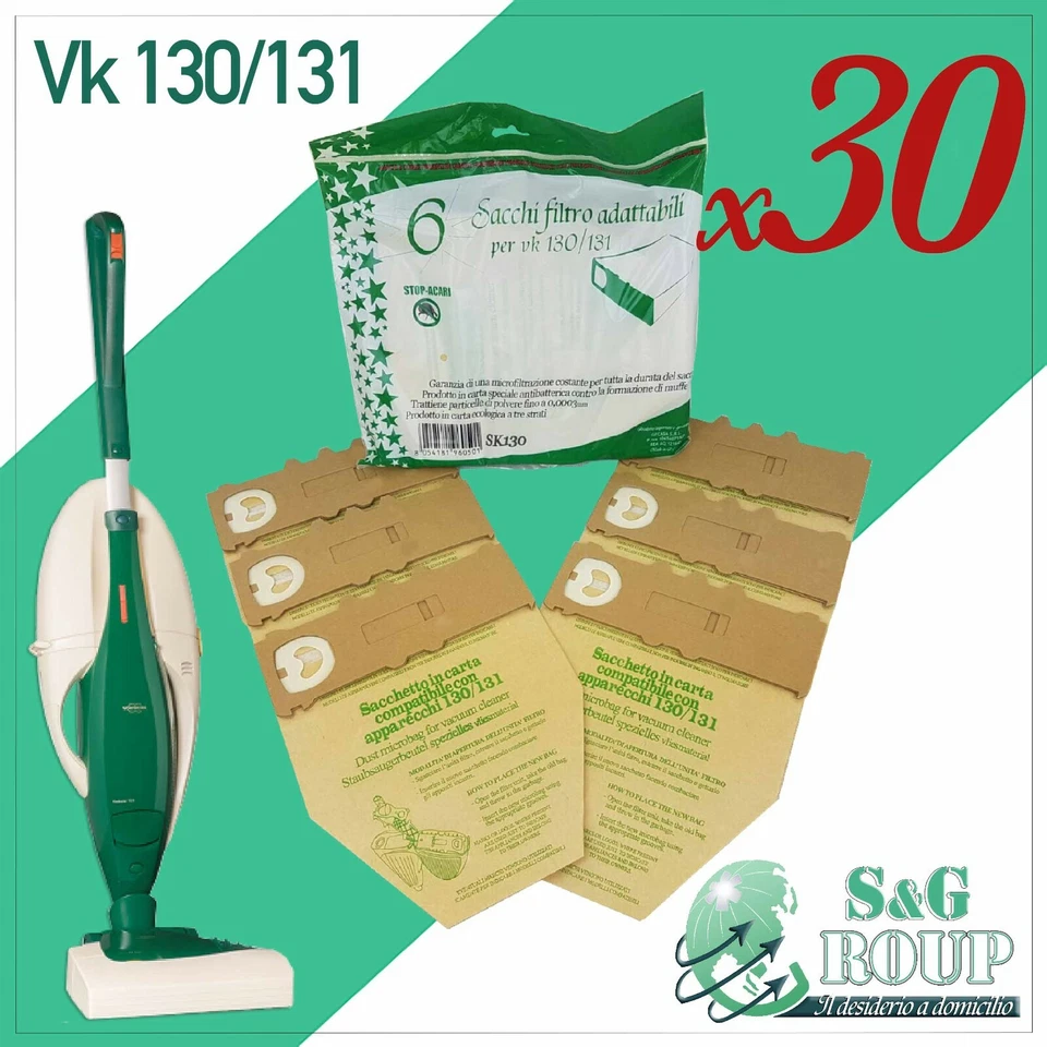 30 sacchetti FOLLETTO VK130 VK 131 in carta per Vorwerk serie 130