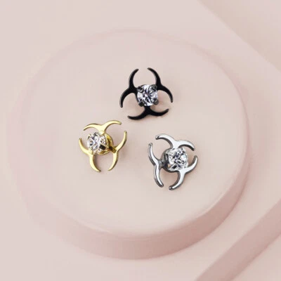 6 MM CZ Center Biohazard Symbol Internal Threaded Dermal Anchor Tops 14G - Image 1 of 4