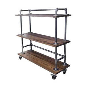 PIPE DECOR Bar Cart Kit 38.25" H X 36" W, 3-Solid Wood Shelves In Trail Brown - Picture 1 of 7