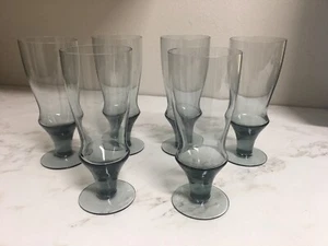 Set of 6 Vintage MCM Bjorkshult Sweden Smoke Blue-Gray 10 oz. Stemmed Glasses - Picture 1 of 7