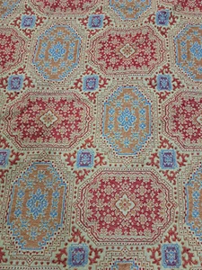 Vintage Upholstery Fabric Remnant Cotton Blend Red Blue Beige Ethnic Patchwork - Picture 1 of 3