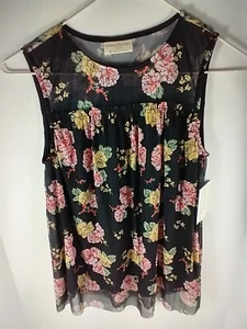 Dress Tank Top Bobbie Brooks Beach Women's Small Lightweight Black With Roses - Picture 1 of 6