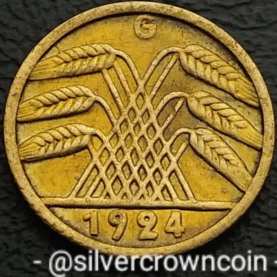 Germany Weimar 5 Reichs Pfennig 1924 G. KM#39. Five Cents coin. Karlsruhe mint. - Image 1 of 4