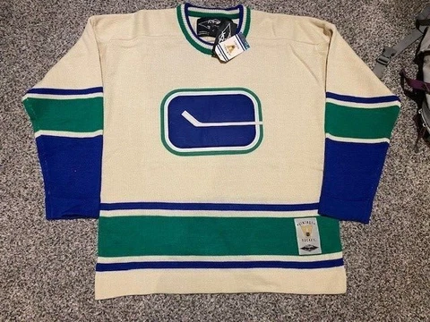 NWT Vancouver Canucks Vintage NHL Roger Edwards Rbk Sweater Jersey Sz Medium Cover