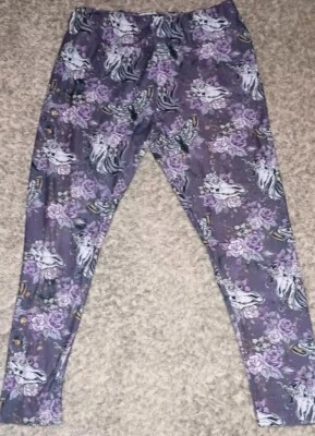 Leggings de mujer Watt talla grande color púrpura blanco floral calaveras mariposa Foto 1 de 3