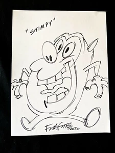 Frank Forte SIGNIERT handgefärbt The Ren & Stimpy Show STIMPY 8,5"x11" Pin-up Kunst - Bild 1 von 3