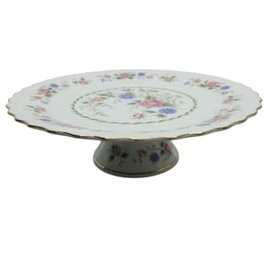 Andrea by Sadek 10" Pedestal Cake Stand Spring Night Floral Gold Trim Japan EX - Picture 1 of 4