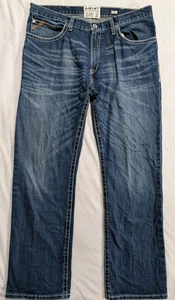 Ariat M4 Relaxed Boot Cut Thick Stitch Jeans Loop Lock Workwear Blue Mens 38x34 - Picture 1 of 24