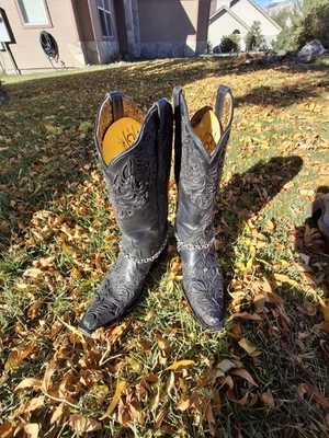 Botas vaqueras Corral Western de cuero negro con corte de encaje 6,5 M Foto 1 de 4