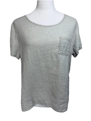 C & C California Women's 100% Linen Top Sz M Grayish Green Short Sleeve - Image 1 of 4