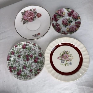 Vintage China Mismatched Floral Pinks And Reds Saucers Lot Of 4 - Picture 1 of 6