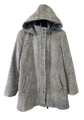 Ellen Tracy Womens 12 Plaid Wool Blend Peacoat Black & White Removable hood - Image 1 of 4