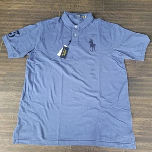 Polo Ralph Lauren Mens Big Pony Polo Shirt Blue SS Big & Tall 4XLT - Picture 1 of 10