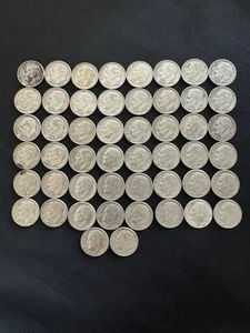 Lot Of 50 Roosevelt 1962 1964 Silver Dimes Coins 10C 90% Coin Roll - Picture 1 of 12
