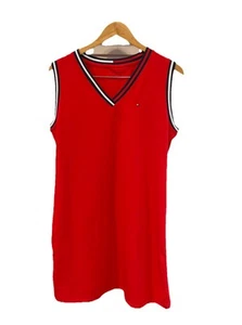 Tommy Hilfiger Tank dress Size L Red 100% Cotton Summer Dress Casual V- Neck NWT - Picture 1 of 11
