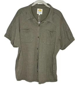 C&C California Women’s Taupe Button Front Cargo Short Sleeve Blouse Size L NWT - Picture 1 of 6