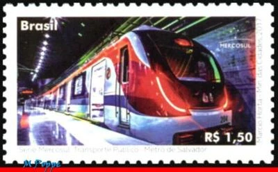 3355 BRASIL 2017 TRENES FERROVIARIOS, MERCOSUR, TRANSPORTE PÚBLICO, METRO, C-3700 MNH Foto 1 de 2