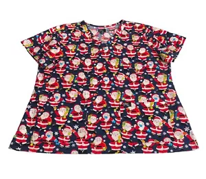 Peaches Sport Scrub Top Womens 2XL Santa Glitter Medical Pediatric Pockets - Picture 1 of 11