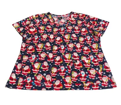 Peaches Sport Scrub Top Womens 2XL Santa Glitter Medical Pediatric Pockets - Image 1 of 4