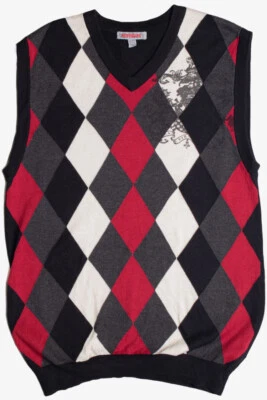 Chaleco Vintage Redsquad Argyle Cuello en V Talla Mediana Negro Rojo Blanco 596 Foto 1 de 2