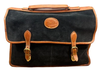 Maletín de colección Eddie Bauer negro gamuza cuero caramelo con tapa para computadora Foto 1 de 4