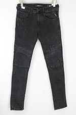 REPLAY Zaldok W28/L30 Men Jeans Distressed Black Cotton-Blended Stretch Skinny