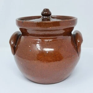 Jugtown Ware Brown Speckled Bean Pot W/ Lid North Carolina Pottery NC Approx 6"  - Picture 1 of 24