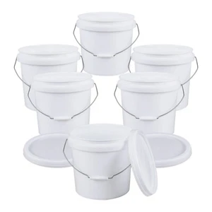 6 Pcs 4 Gallon White Bucket & Lid, All Purpose Pail, White - Picture 1 of 10