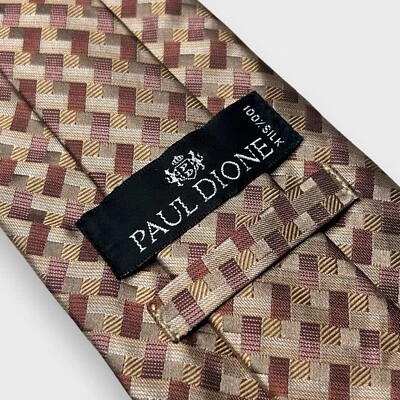 "Corbata de cuello Paul Dione para hombre 100 % seda espiga tejida geométrica beige tostado 58""" Foto 1 de 4