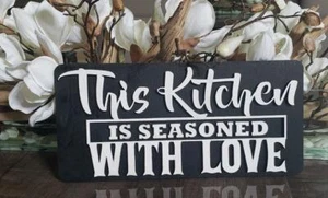 Esta cocina está sazonada con madera de amor había hecho letrero 6"" de ancho x 12,5"" de largo - Imagen 1 de 4