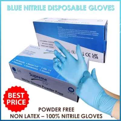 100 DISPOSABLE NITRILE GLOVES POWDER LATEX FREE BLUE MEDICAL SURGICAL SIZE S-XL - Image 1 of 2