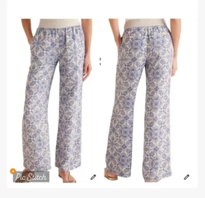 Soft Surroundings Aliso Point Linen Pants Blue Print size L NWT - Picture 1 of 9