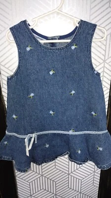 Denim Samantha Says Blue Embroidered Flowers 3T Ruffle Bottom Sleeveless Dress - Image 1 of 2