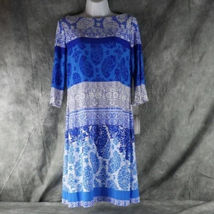 NWT DONNA MORGAN 3/4 LENGTH SLEEVE Pullover Knit Blue SHIFT DRESS SIZE 8 61041 - Picture 1 of 2