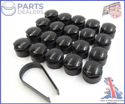 WHEEL NUT COVERS FOR SEAT IBIZA LEON ALHAMBRA 17mm LOCKING BOLT CAPS BLACK x20 - Image 1 of 4