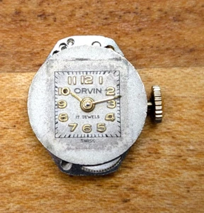 Vintage ORVIN Crawford Watch Corp 17 Jewels 15mm Swiss Movement PARTS or REPAIR - Picture 1 of 8