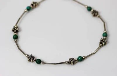 Beautiful Sterling Silver Turquoise & Flower Beads Anklet/Bracelet 10.75” - 6424 - Image 1 of 4