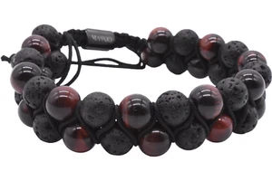 Maskio Doppelstein-Armband mit Rotem Tigerauge und Lavasteinen – Verstellbares P - Bild 1 von 5