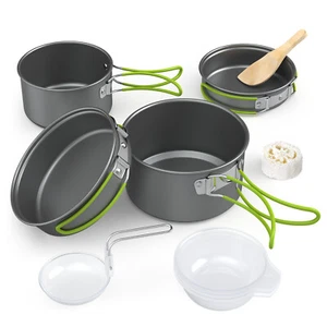 10PC Camping Cookware Kit Outdoor Cookware Mess Kit Lightweight Pot Pan Set I8N2 - Picture 1 of 11