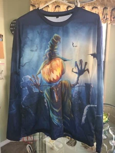 Mens Halloween Pumpkin Print Shirt Long Sleeve  - Picture 1 of 3