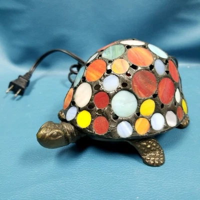 1960s Mod & Tiffany Style Stained Glass Circles Turtle Lamp Light Tested WORKS - Image 1 of 4