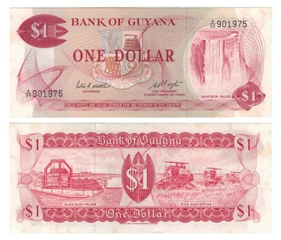 Guyana 1 Dollar (ND/1983) - Rice Harvest/Waterfall/p21e/Sig. 3 UNC - Image 1 of 3
