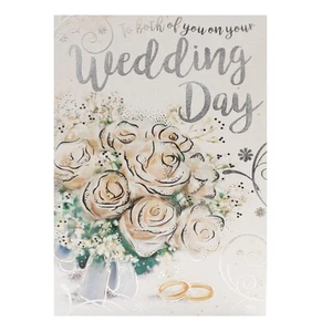 Mariage Jour Carte Avec Papier Alu Détail et Blanc Enveloppe - Fleurs - Photo 1/2